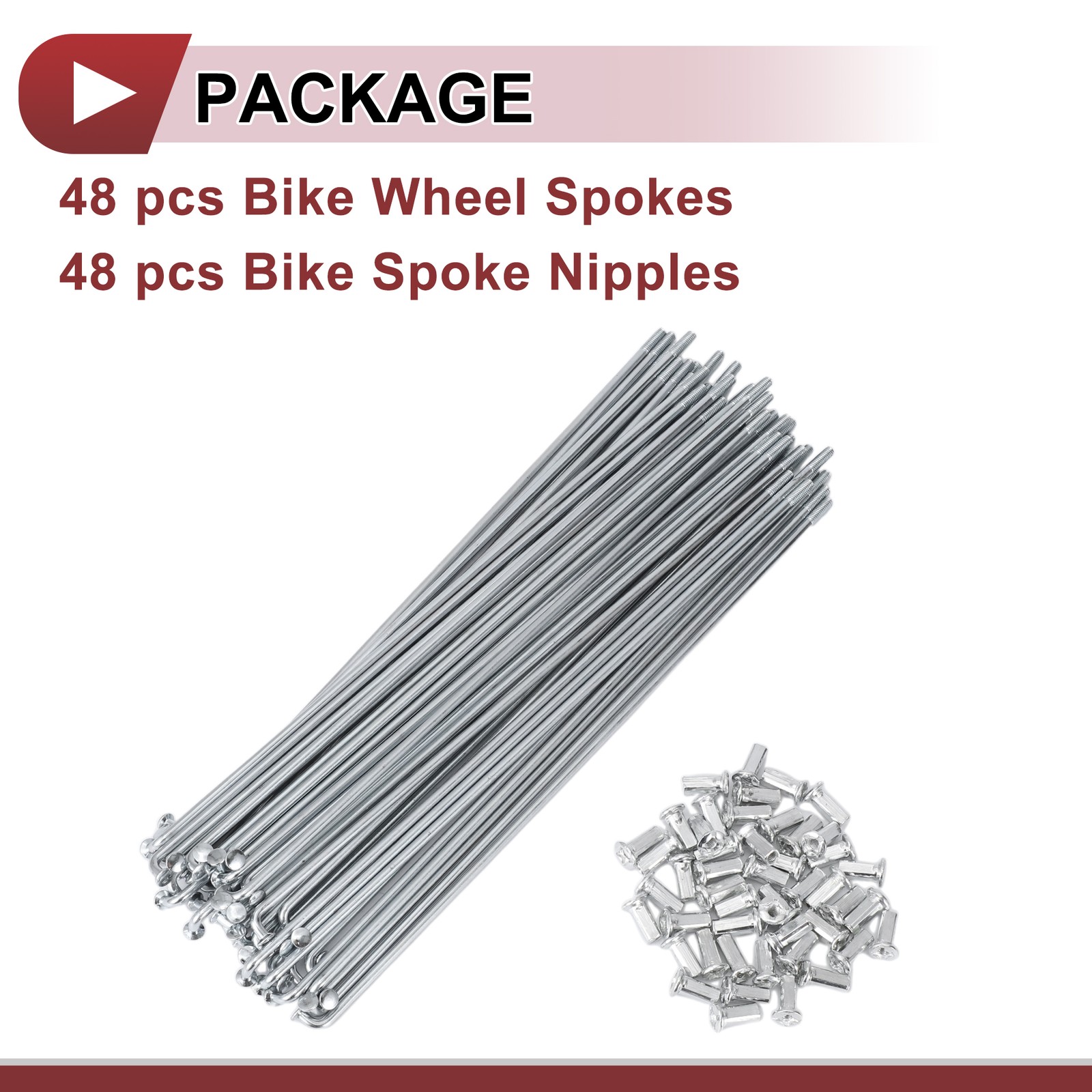48 Set 10G Bicycle Spokes 220mm Bike Wheel Spokes Carbon Steel Galvanized