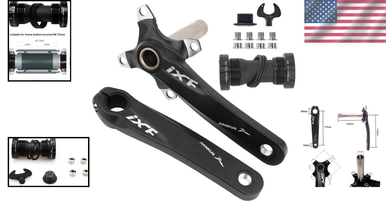 Lightweight Aluminum Crankset 170mm/175mm with Bottom Bracket Kit – MTB/Road