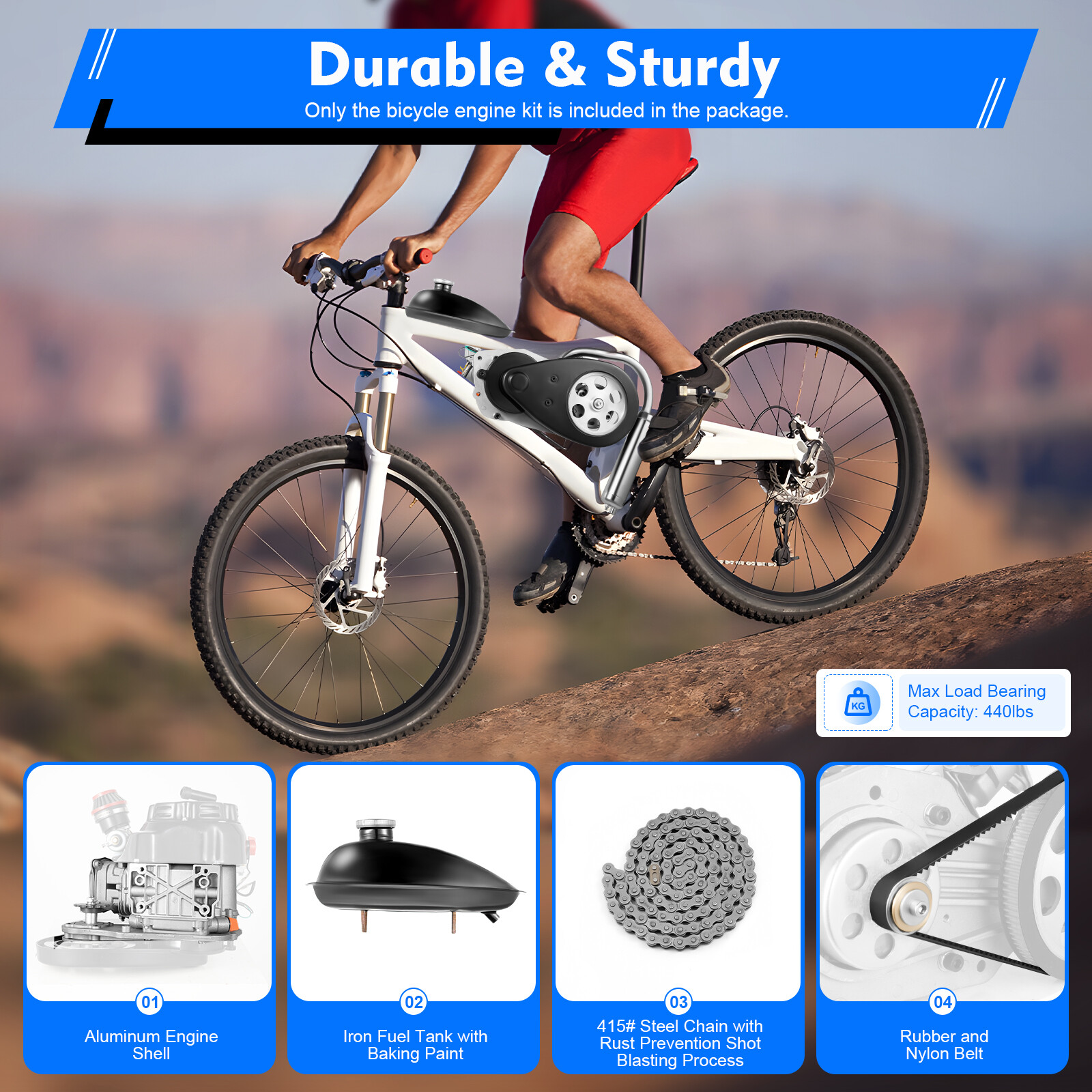 100CC 4-Stroke Bicycle Gas Engine Kit Fits Large Triangle Frame Gravel Bikes