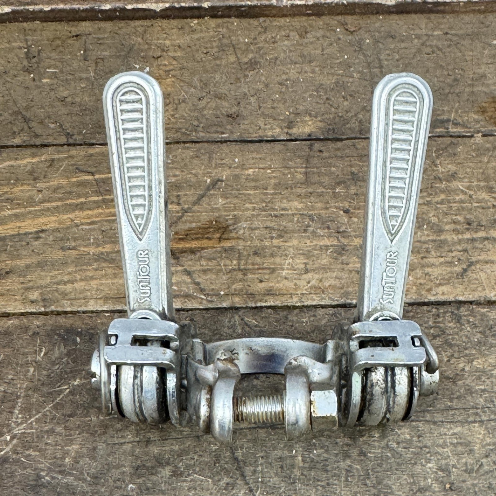 Vintage Suntour Down Tube Friction Shifter Set Clamp 28.6 Silver Road 80s