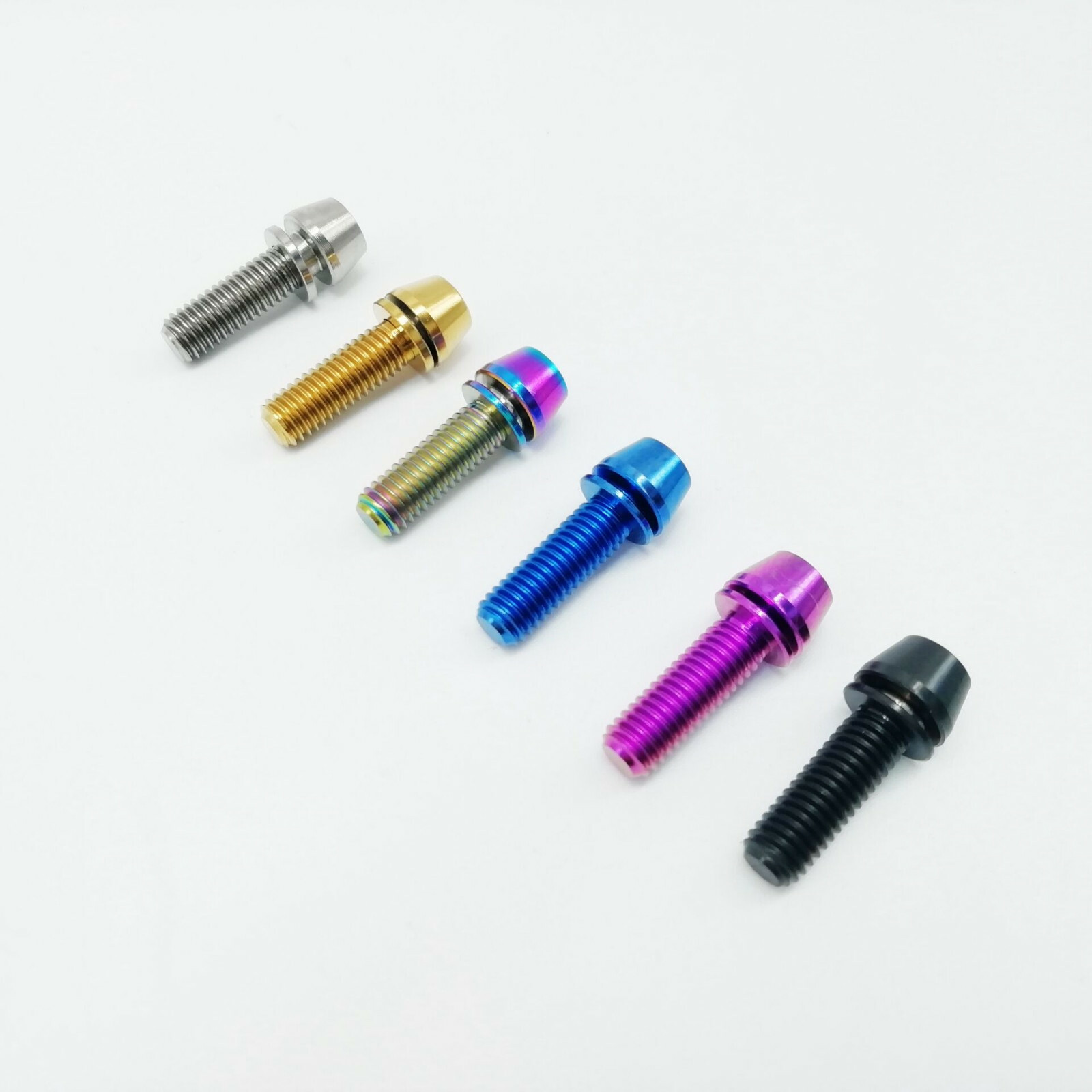 M5x16mm Titanium Ti Bike Stem Bolts Taper Head Bicycle Conical With Washers 6pcs