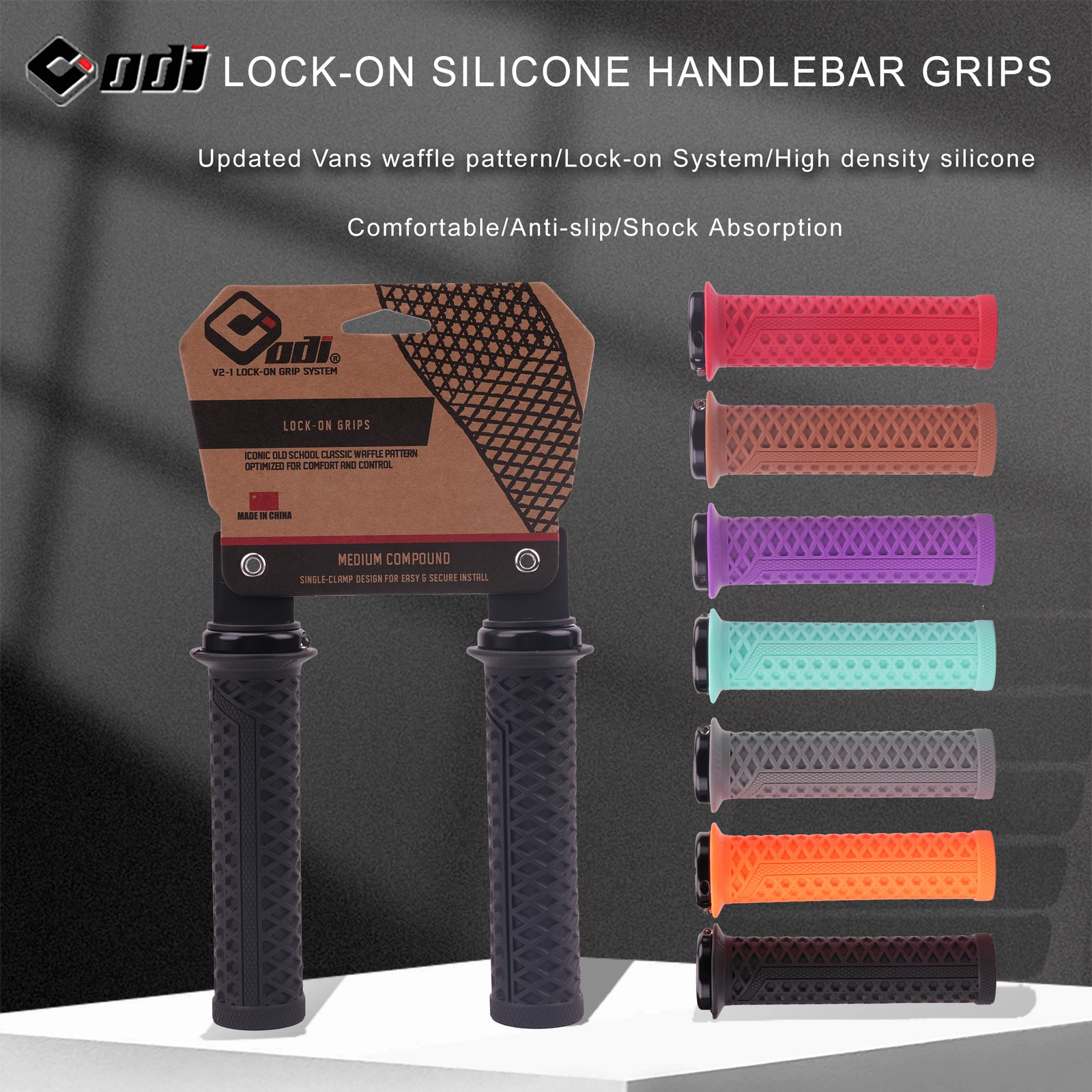 VS-21 MTB Handlebar Grips Silicone Lock-On Bicycle Cover Updated Waffle Pattern