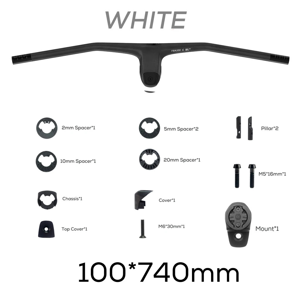 740mm -20 Degrees MTB Bicycle Full Carbon Fibre Integrated Cockpit Handlebar