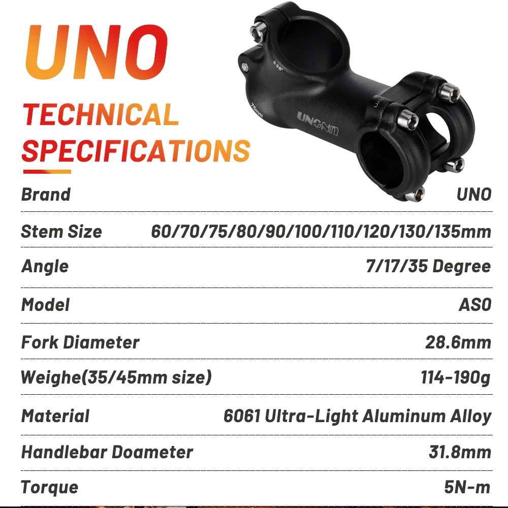 MTB Bike Stem -7° 17° 35° 31.8mm Aluminum Ultralight 60-130mm Road Stem