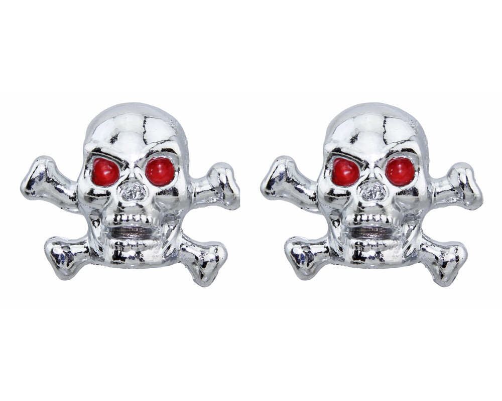 NEW! VINTAGE SKULL WITH BONES VALVE CAPS IN CHROME USED FOR SCHRADER VALVE.