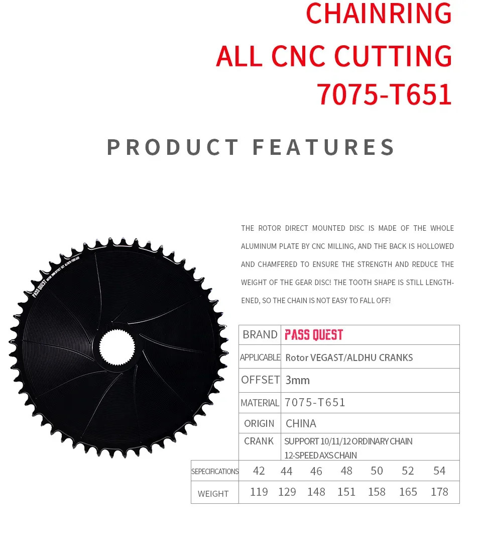 3mm Offset Round Narrow Wide Chainring 42-54T for Gravel Bike Crank 12 Speed