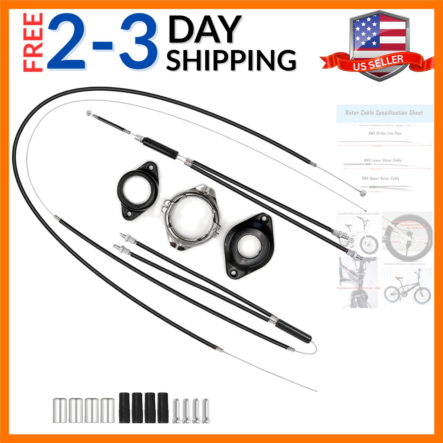BMX Gyro Brake Cable Set Front & Rear Upper Lower Brake Lines with Spinner Ro…
