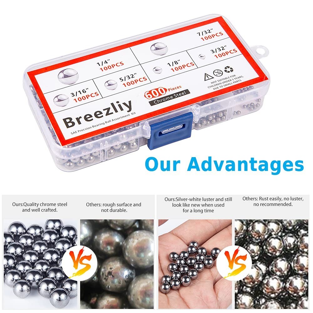 600 Piece Assorted Bicycle Bearing Balls 1/4″ 7/32″ 3/16″ 5/32″ 1/8″ 3/32″
