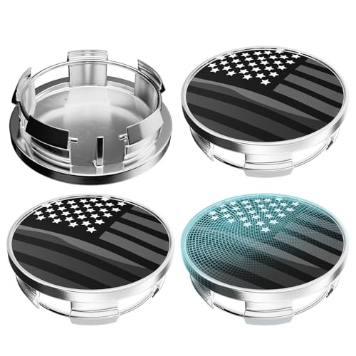 63MM 2.5 Inch Wheel Center Outer 63MM , Inner 56MM Chrome with American Flag