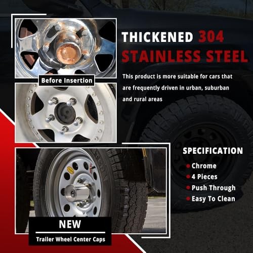 4 PCS 4.25 in Stainless Steel Wheel Center Caps for 4.49 in / 114 mm 2-Chrome