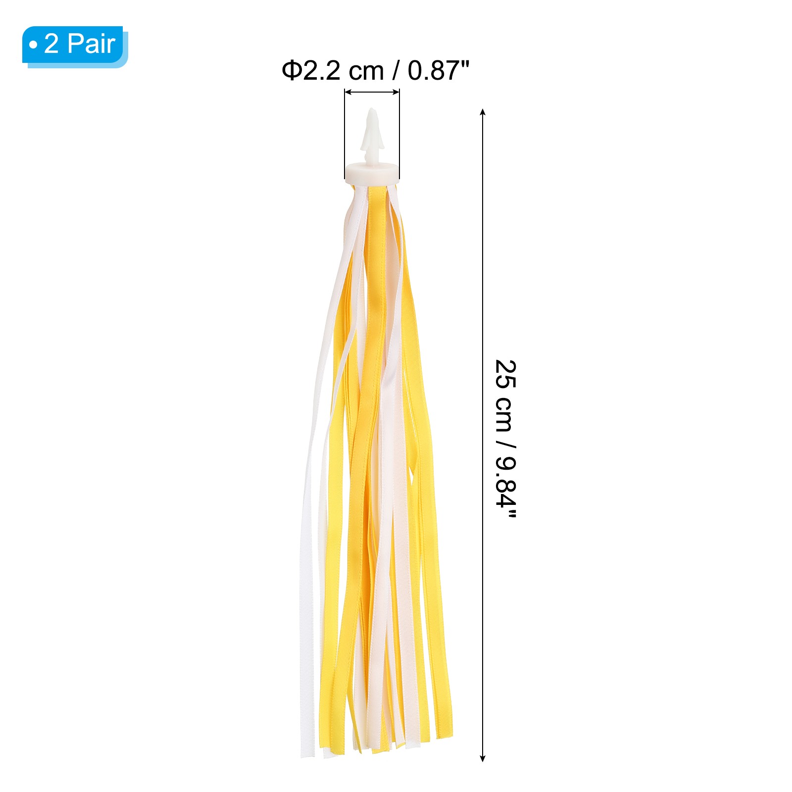 2 Pair Bike Streamers Scooter Handlebar Tassels Grips Ribbon Yellow White