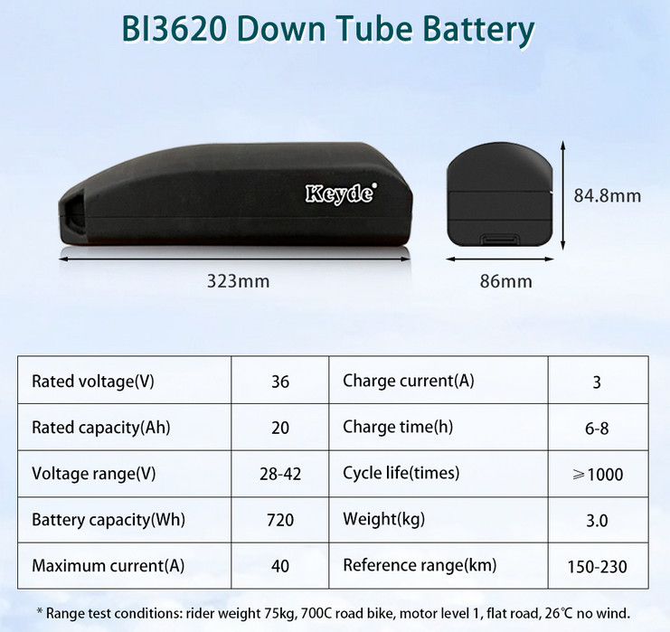 KEYDE Class 1 Bluetooth EBike 500 Watt Conversion Kit w/Controller 720Wh Battery