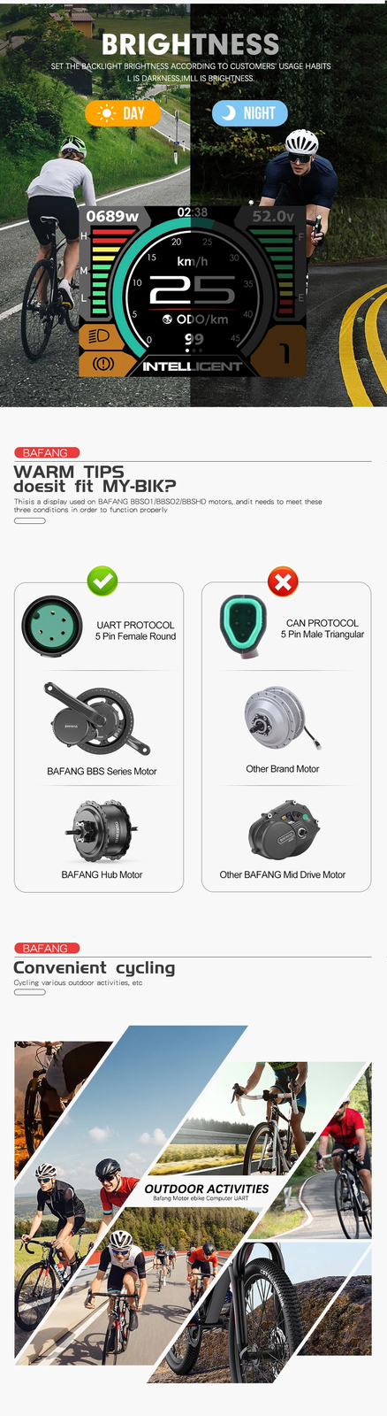 E-bike 600C LCD Display Bluetooth Navigation Multilingual for Mid Drive Motor