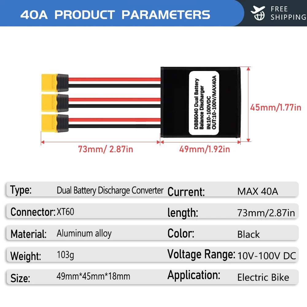 Electric Bicycle Battery Connect 10-100V 20A/30A/40A Adapter Discharge Converter