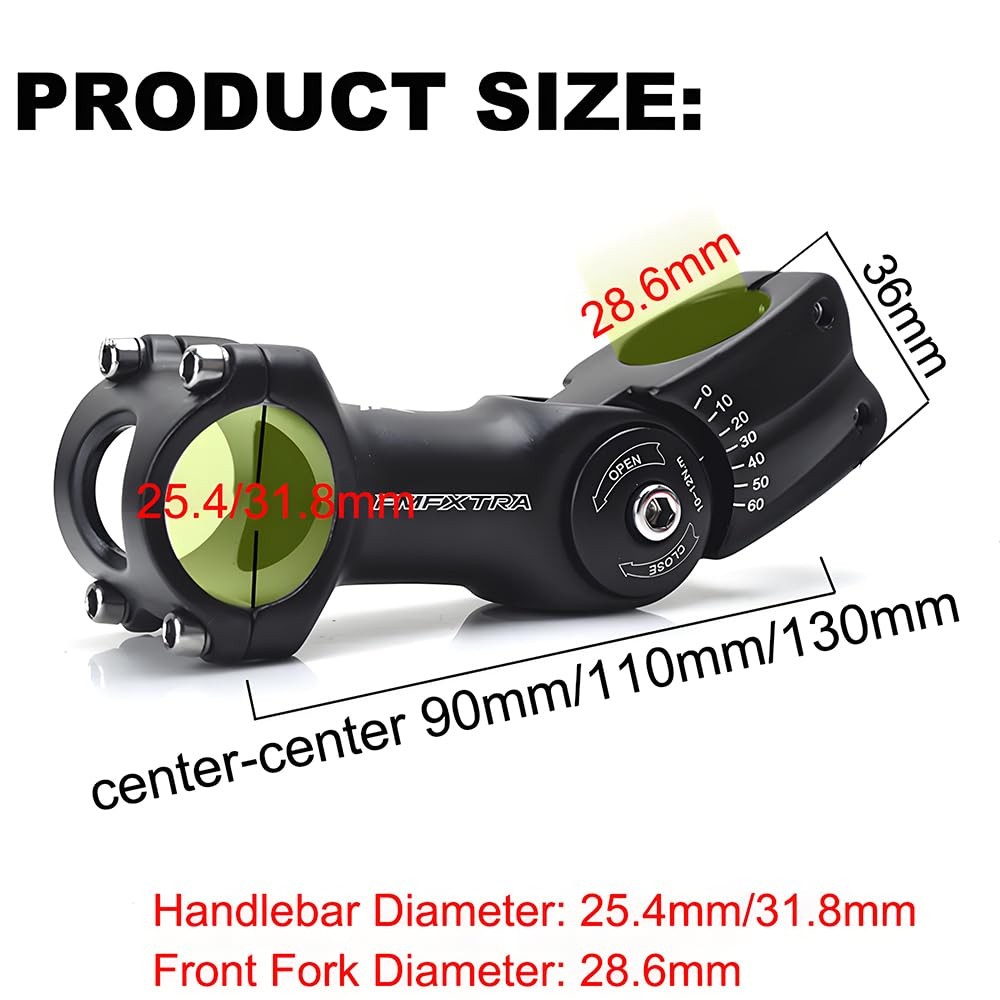 Andeshunk Adjustable MTB Stem 25.4mm 31.8mm, ±60 Degree 25.4*110mm, black