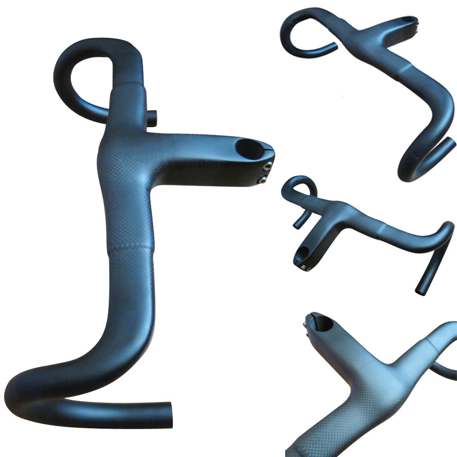 Road Bike Integrated Handlebar Stem Carbon Drop Bar Handle Bar 1-1/8 for Cycling