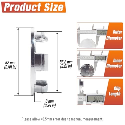 4Pcs 62mm(2.44in) Wheel Center Caps OD: 62mm 2.44in, ID: 56.2mm 2.21in Chrome