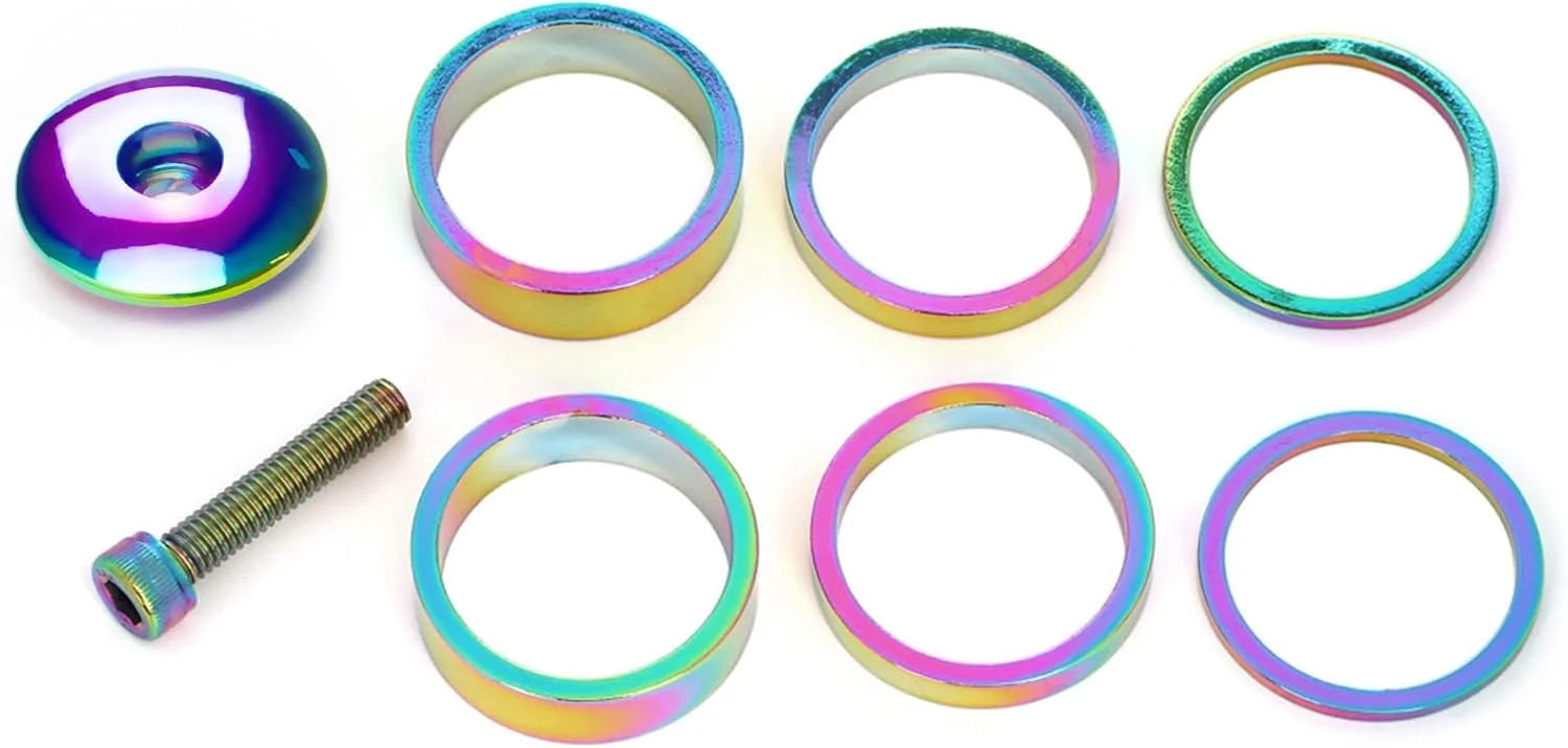 1 1/8 Inch Headset Spacer with Stem Top Cap Bolt Kit Rainbow 28.6mm Fork Tube Wa