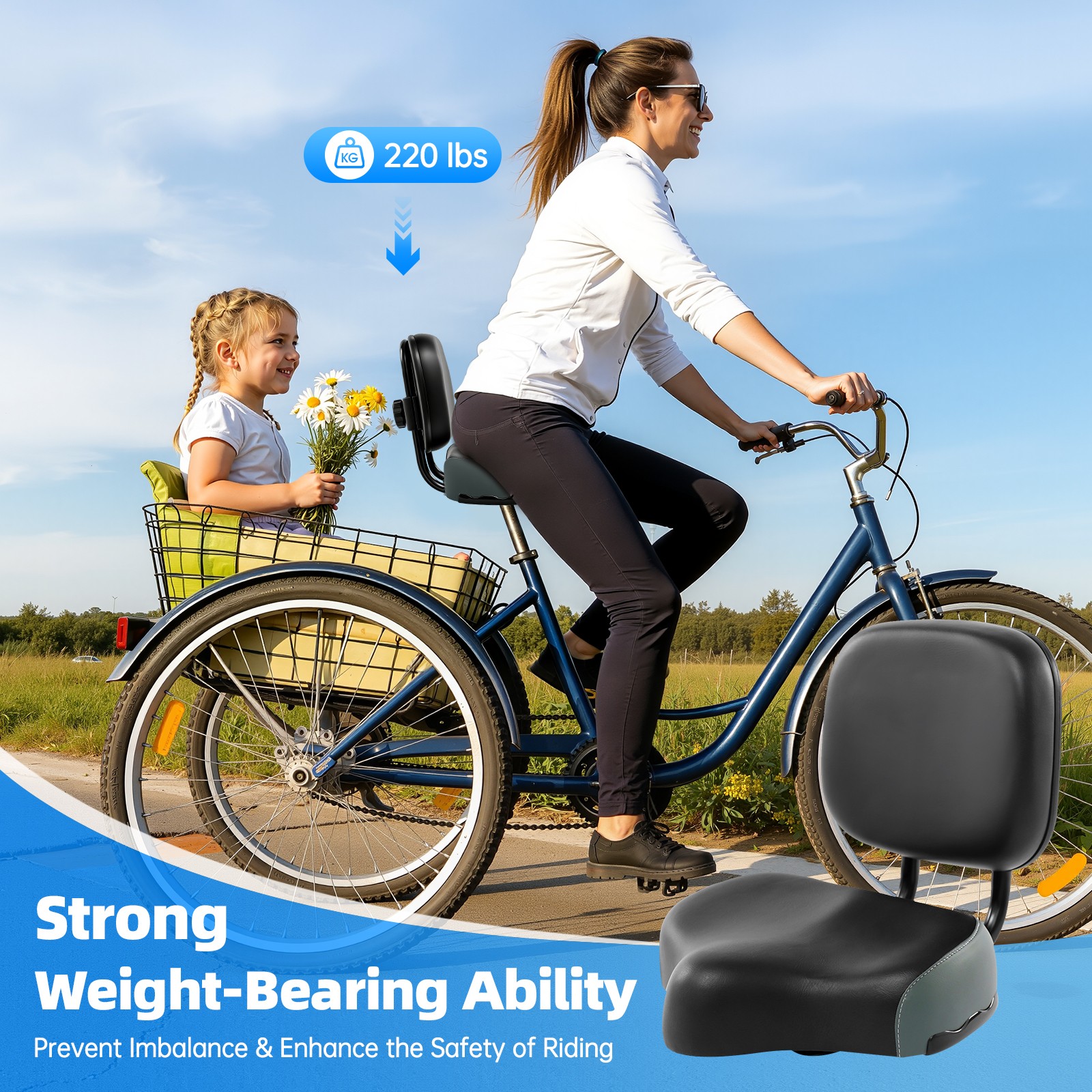11.5″ x 9.5″ Oversize Comfort Saddle Seat Backrest Saddle Bike Seat W/Backrest