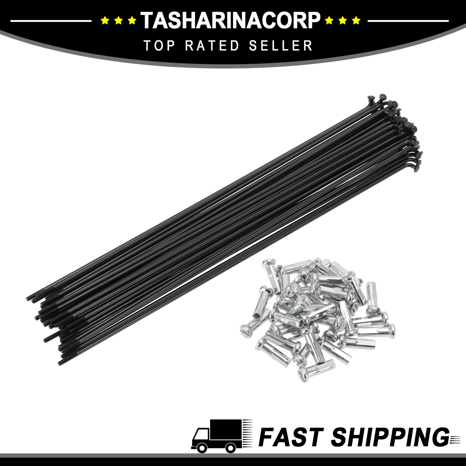 Universal Piece of 36 Bicycle Wheel Spokes Nipple 14G 203mm Black Carbon Steel