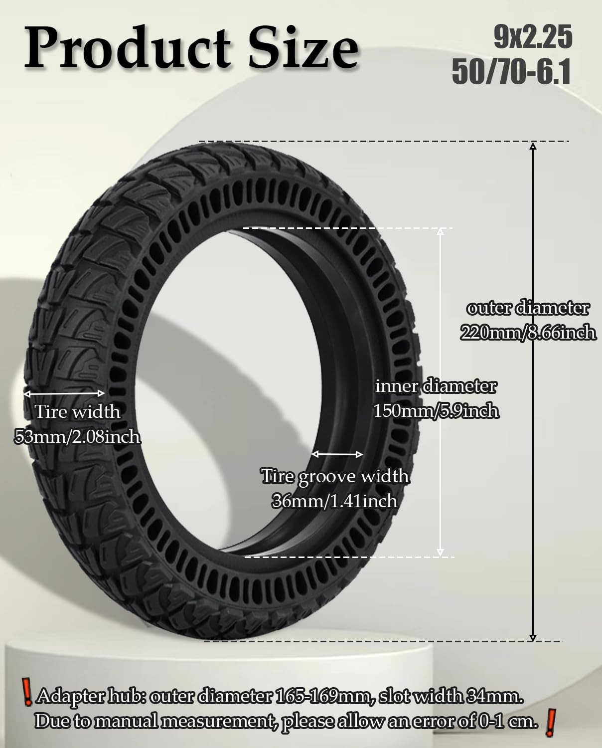 Felixstory 50/75-6.1 Off-Road Tire Upgraded Size 9X2.25 Solid Tire Replacement