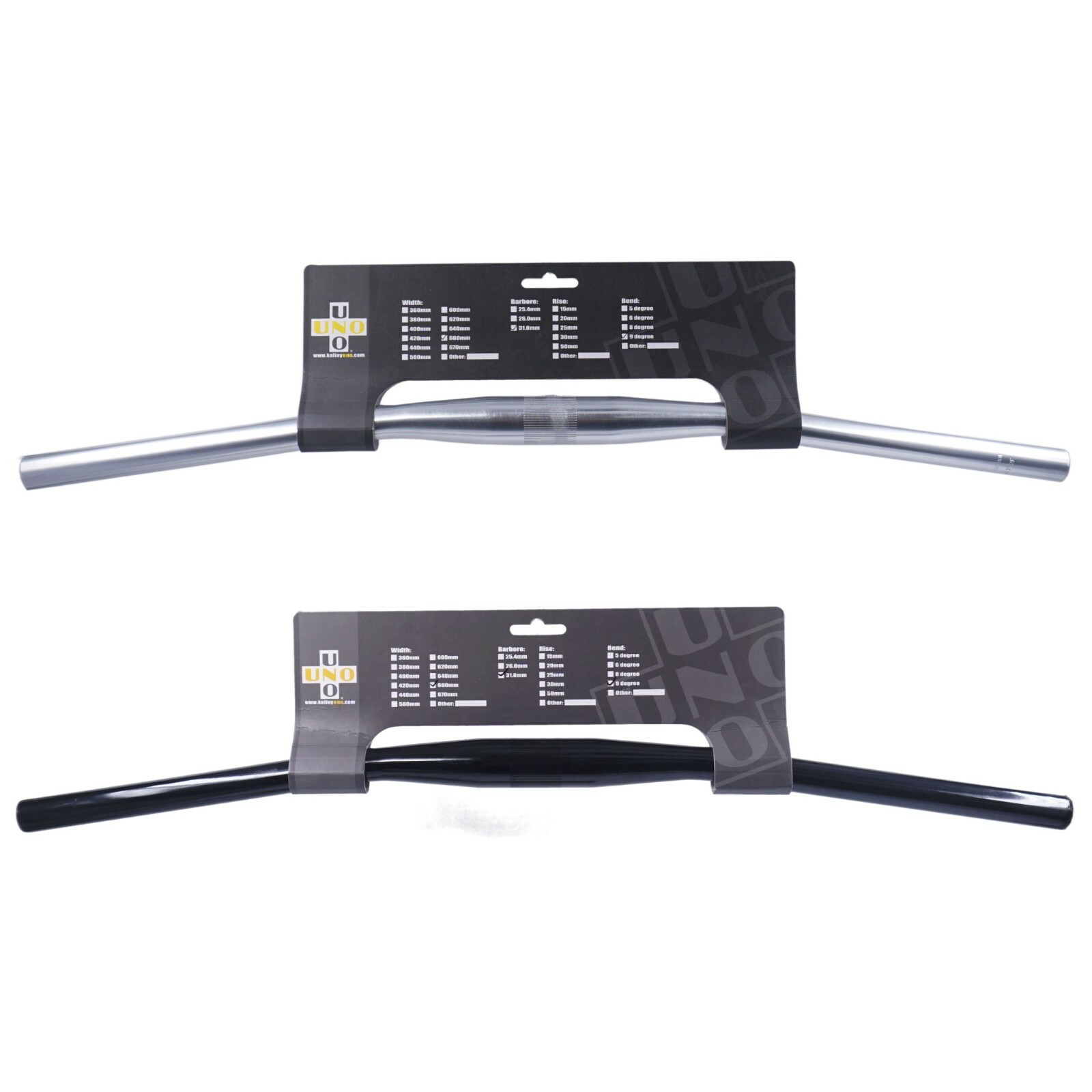 Kalloy HB-FB11L Mountain Bike Flat Handlebar 31.8 660mm 9d Sweep Silver or Black