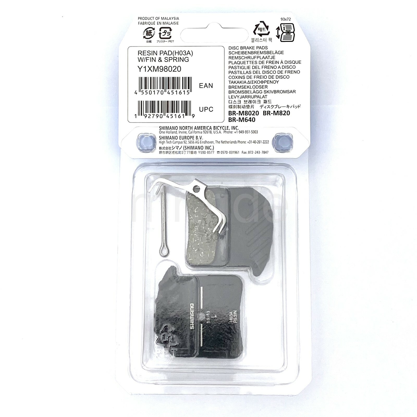 Shimano H03A Resin Disc Brake Pad +Ice-Tech Fin for XT BR-M8020/Saint M820,Zee