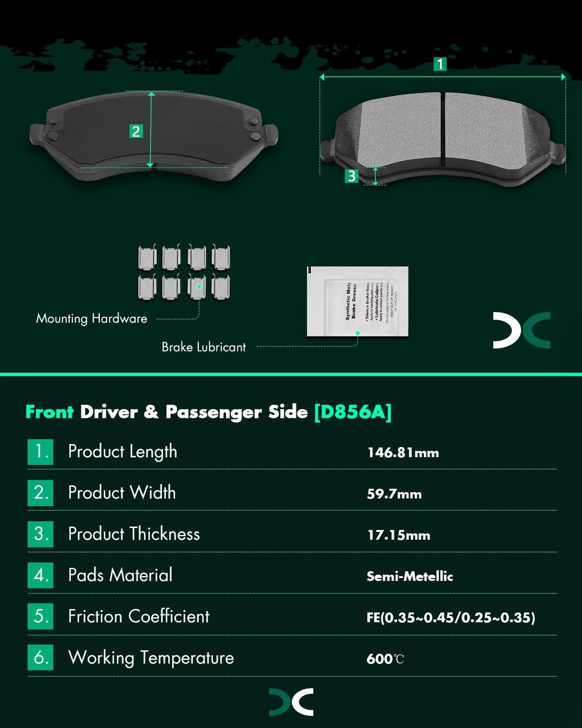 Scitoo D981 D856A Front Rear Semi-Metallic Brake Pads Sets Fit For 2003 2004