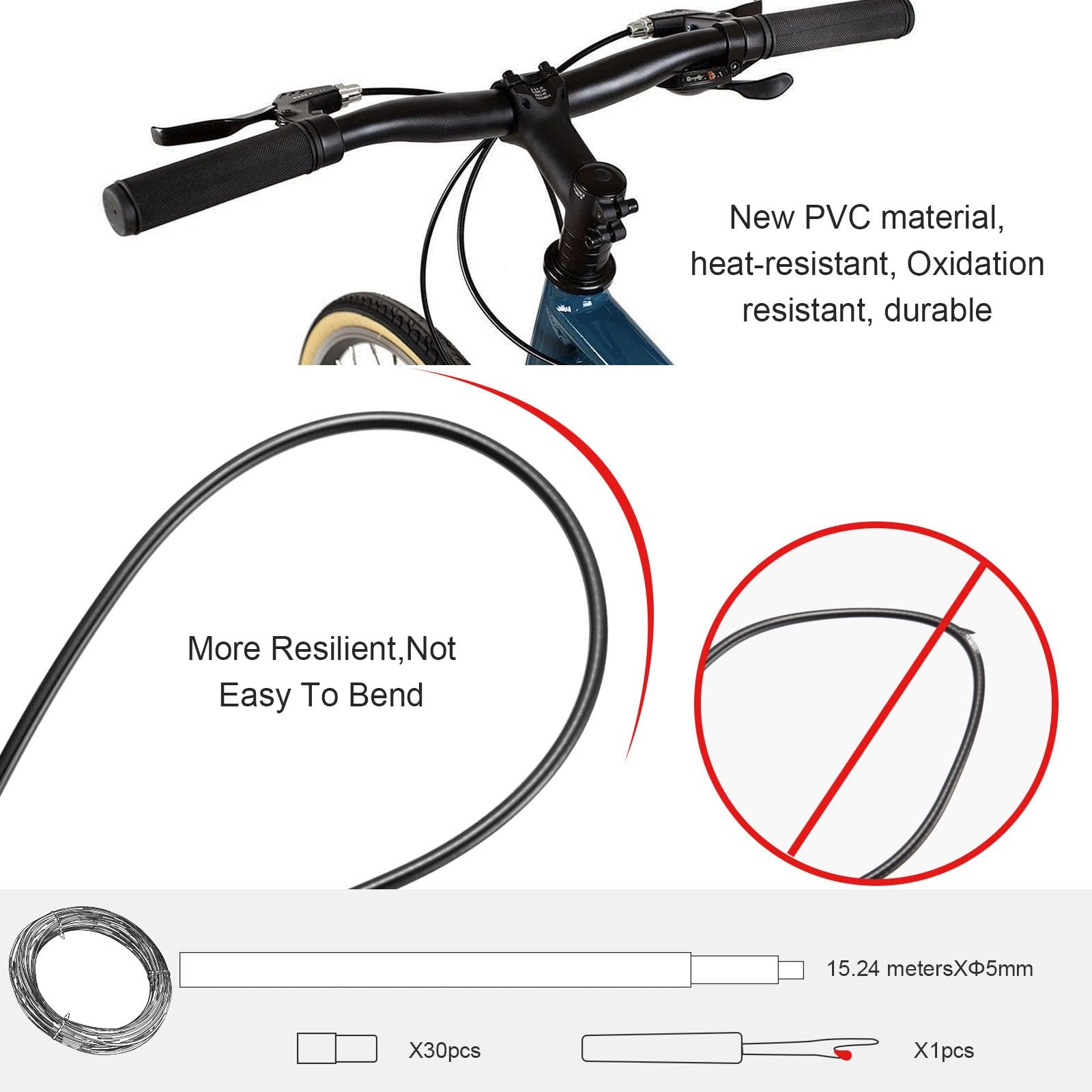 Brake Cable Housing, 5mm x 50ft Bicycle/Bike As shown in the figure, Black