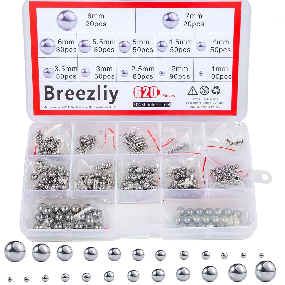 Versatile 620PC Precision Bearing Ball Kit – 1-8mm Stainless Steel Balls