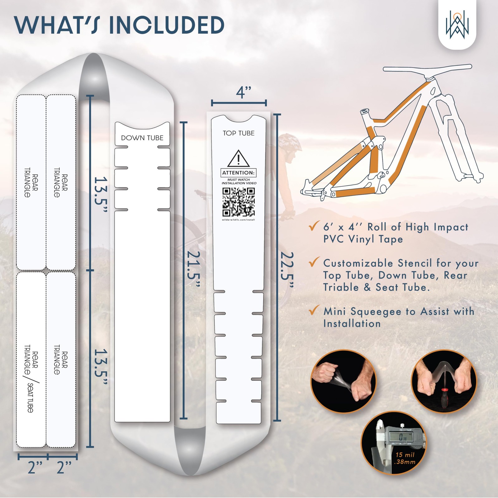 Bike Frame Protection Tape High Impact Clear Vinyl Wrap Includes Tool 4”x72 B…