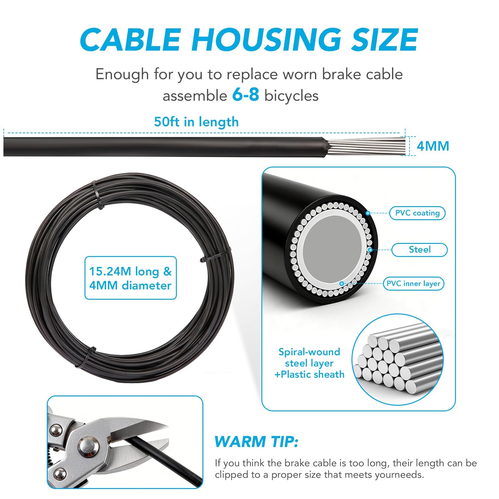 Shift Cable Housing,4mm X 50ft Lined Bicycle Bike Derailleur/Shift Cable Hous…