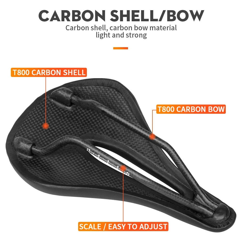 TOSEEK Carbon Rails MTB/Road 143/155mm Bike Saddle Super Light Leather Cushions