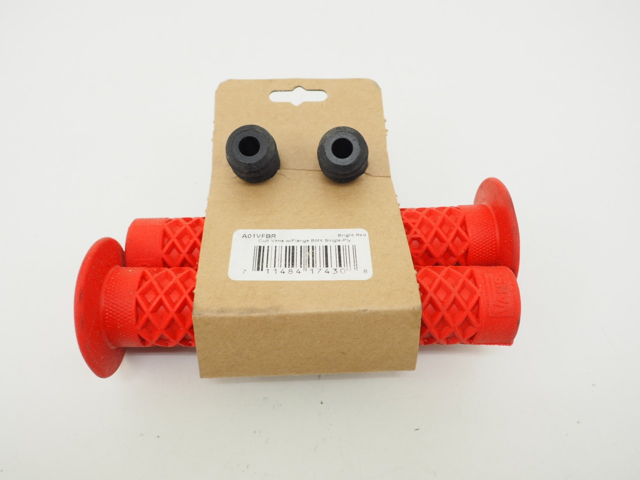 Cult X Vans Flanged BMX Bike Grips w/ End Plugs Waffle Pattern – Red