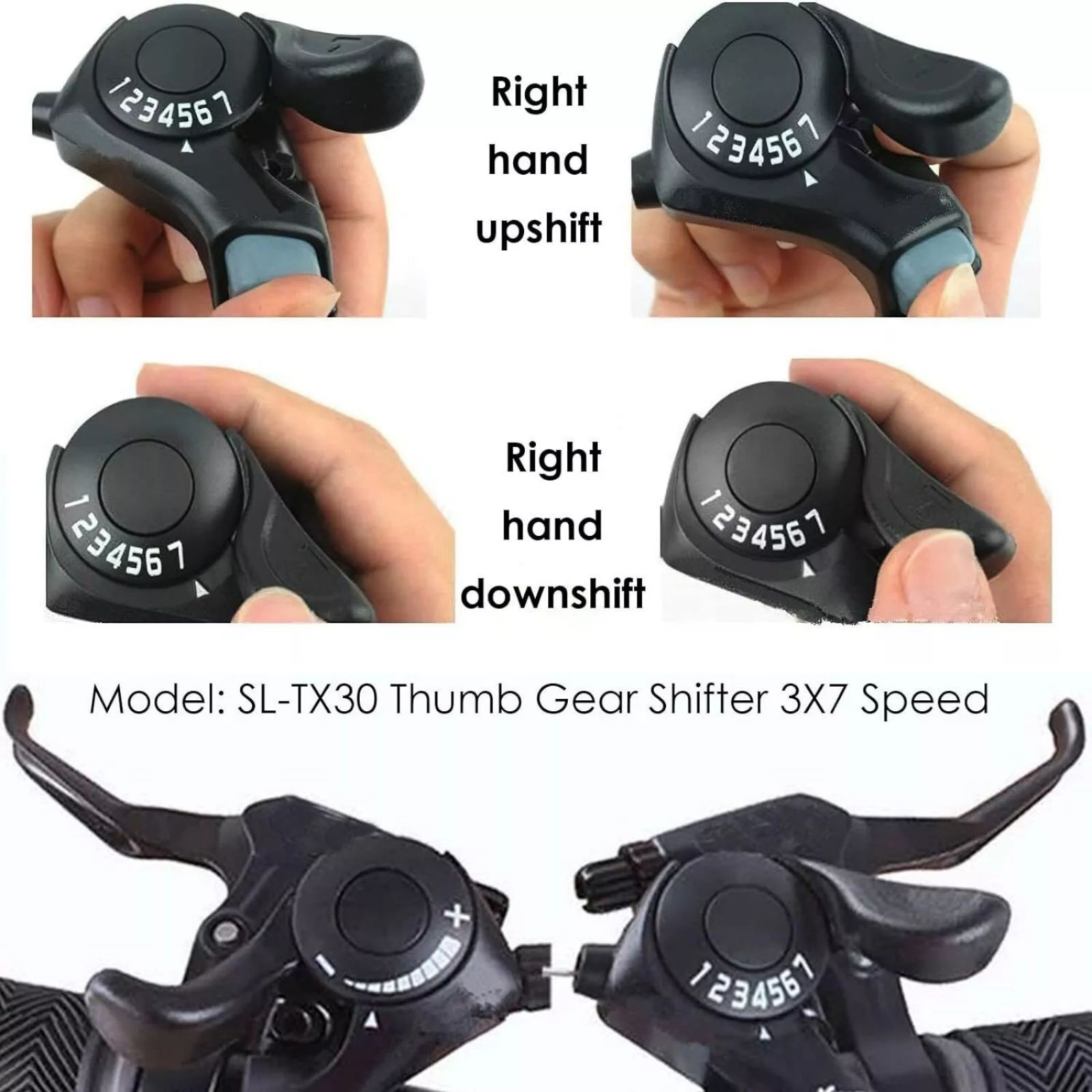 21-Speed MTB Shifters Set Aluminum Alloy w/Thumb Button Lever Control 3×7 Gears