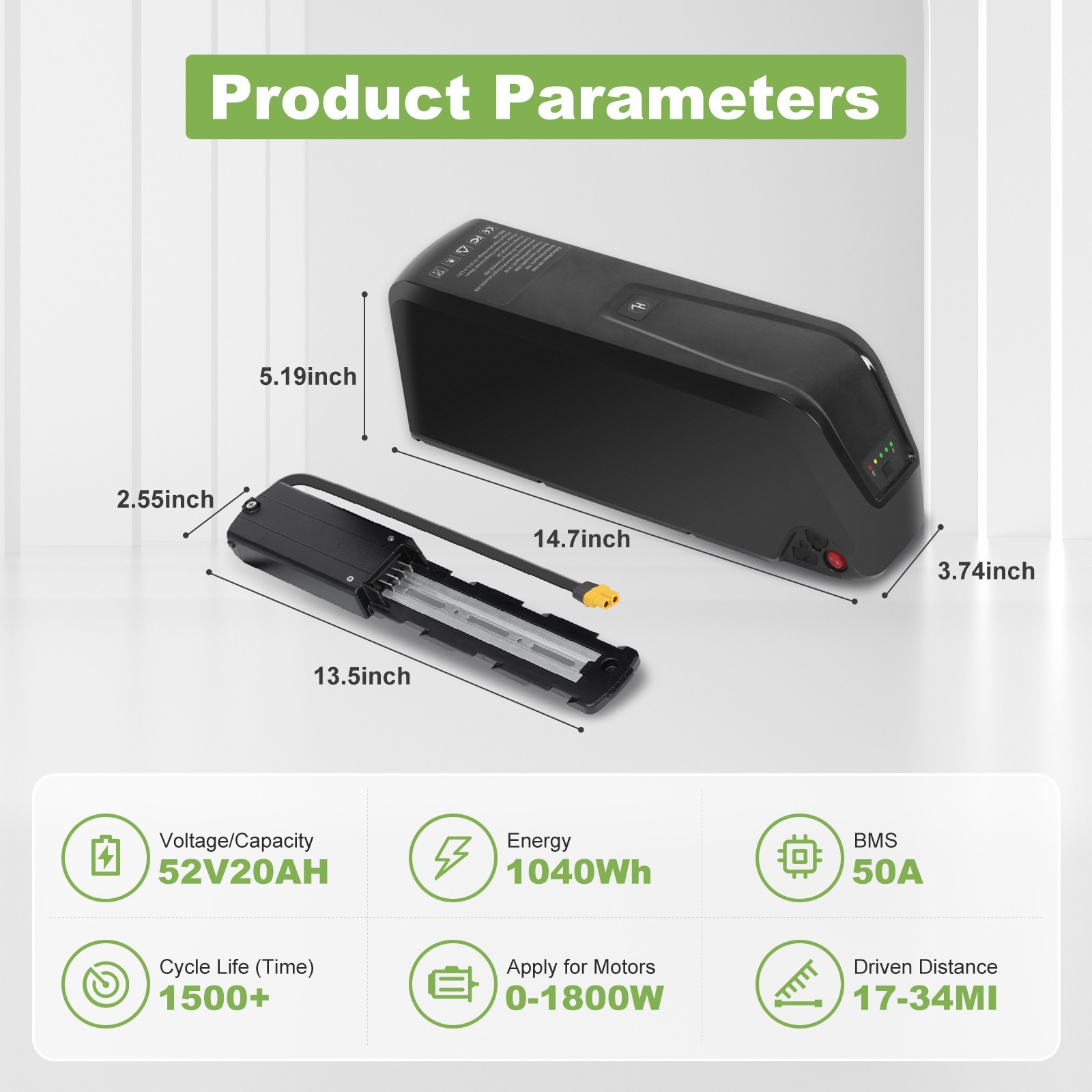 Electric Bicycle 36V/48V/52A 20Ah Hailong Lithium Ebike Battery Fo 0-1500W 4Pin