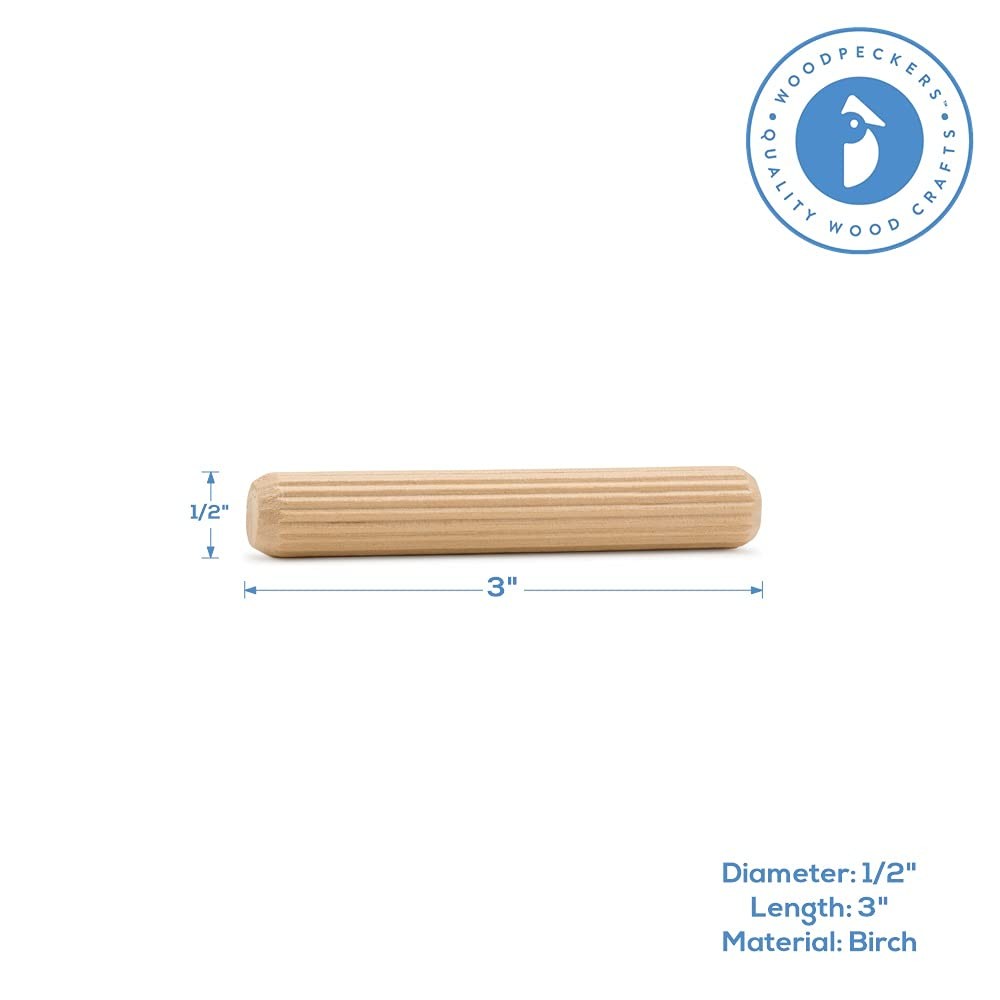 Wooden Dowel Pins 3 x 1/2 inch, Pack of 50 3 inch x 50