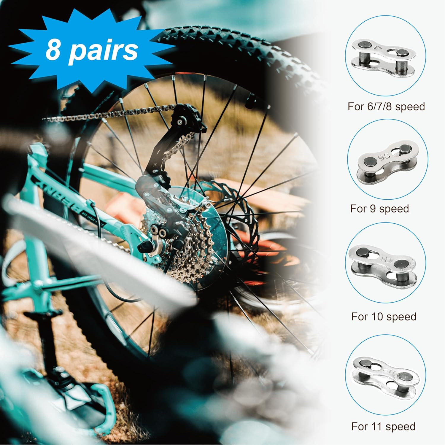 8 Pairs 6/7/8/9/10 Speed Bicycle Chain Connector Missing Link for MTB/Road/BM…