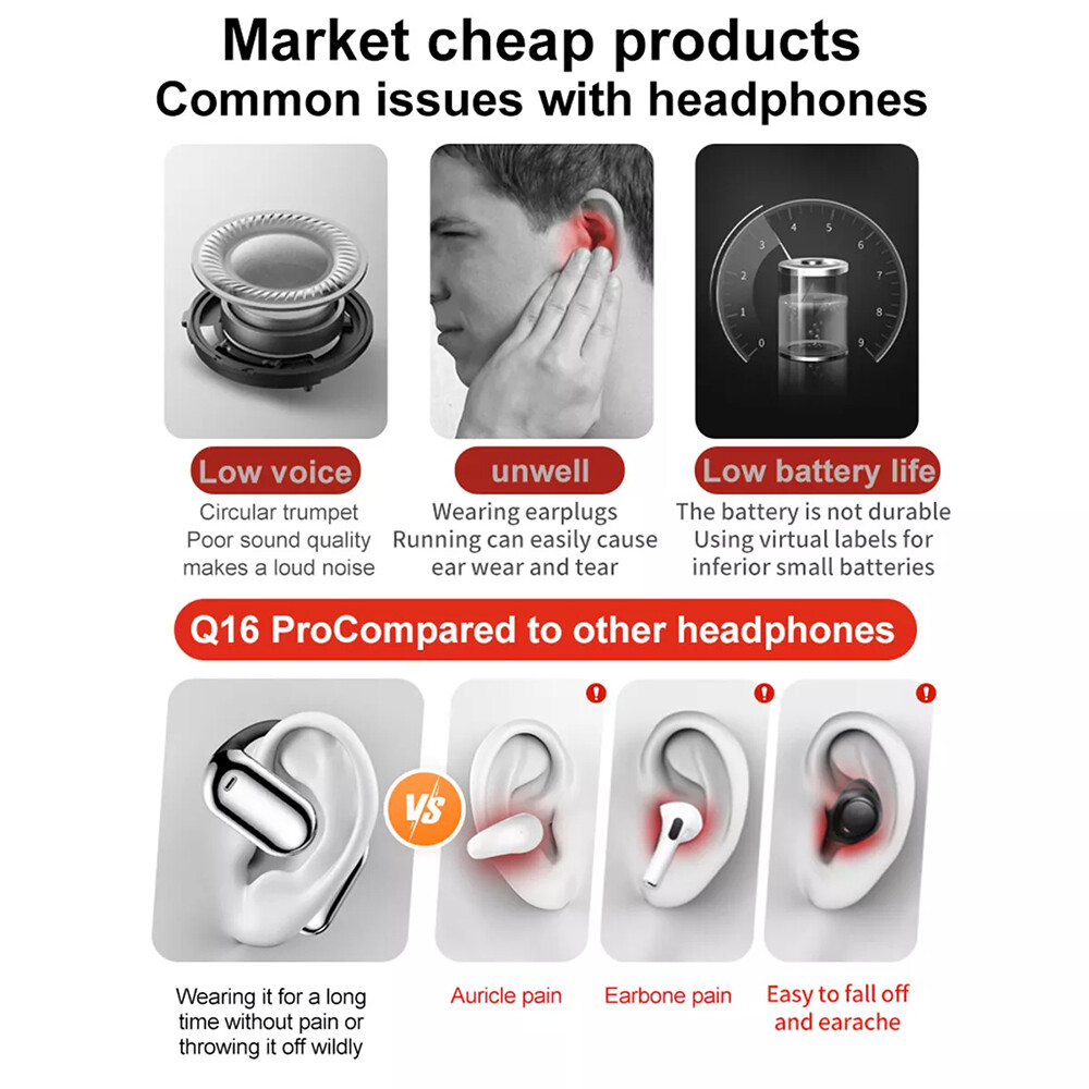 Bluetooth 5.4 Headphones Wireless Earbuds Open-Ear Sport Headset Touch Screen