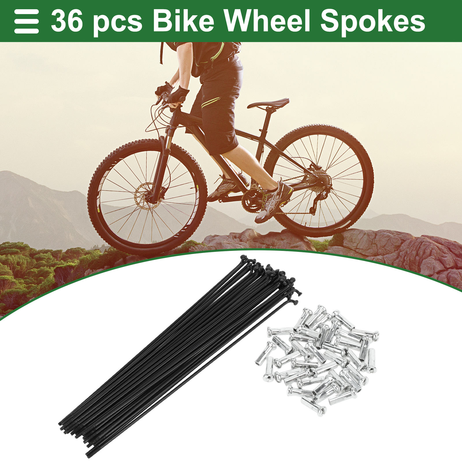 1 Set 14G 185mm Length Bicycle Spokes Nipple Carbon Steel Black Universal