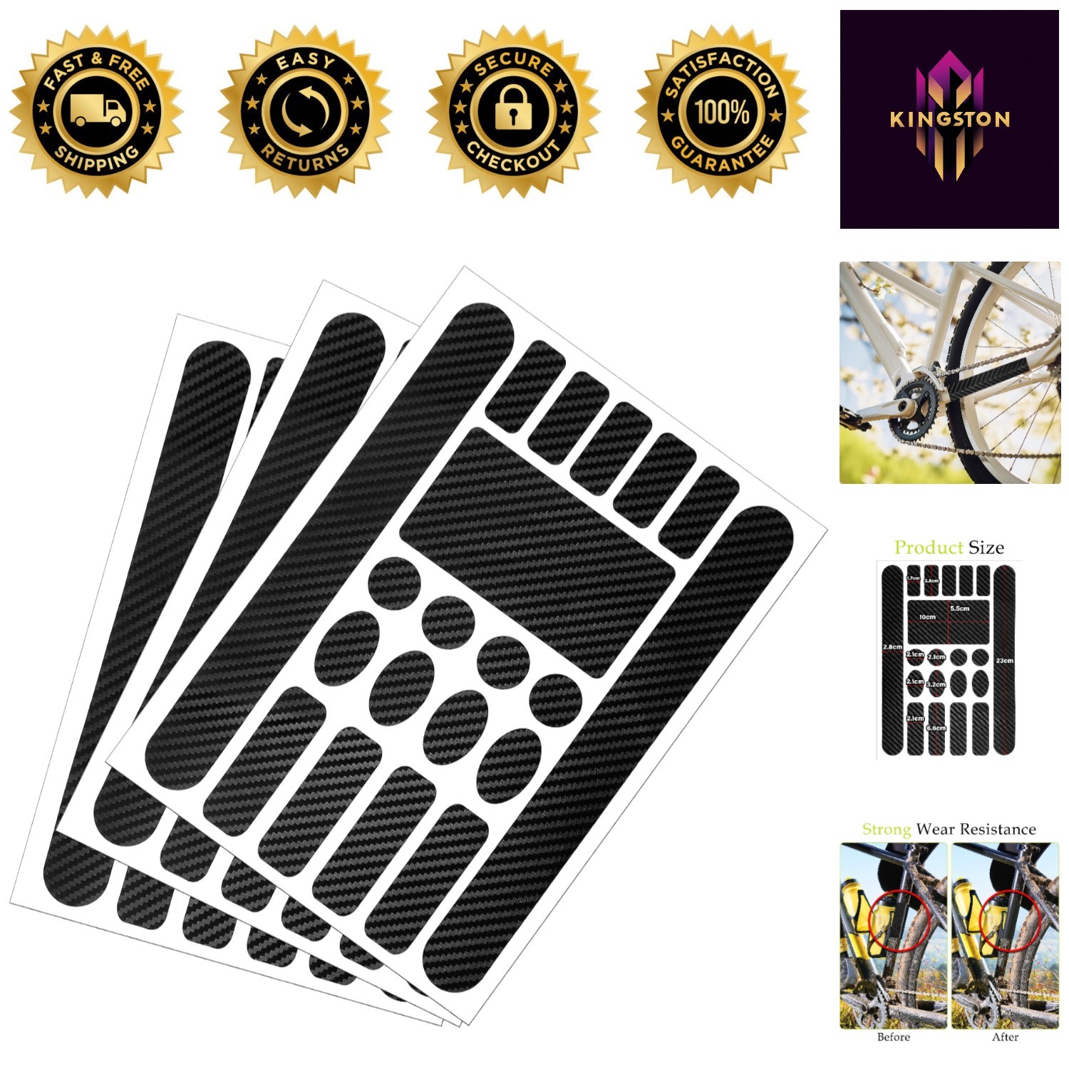 Durable 3 PCS Bike Frame Protective Stickers – Waterproof PVC Chainstay Covers