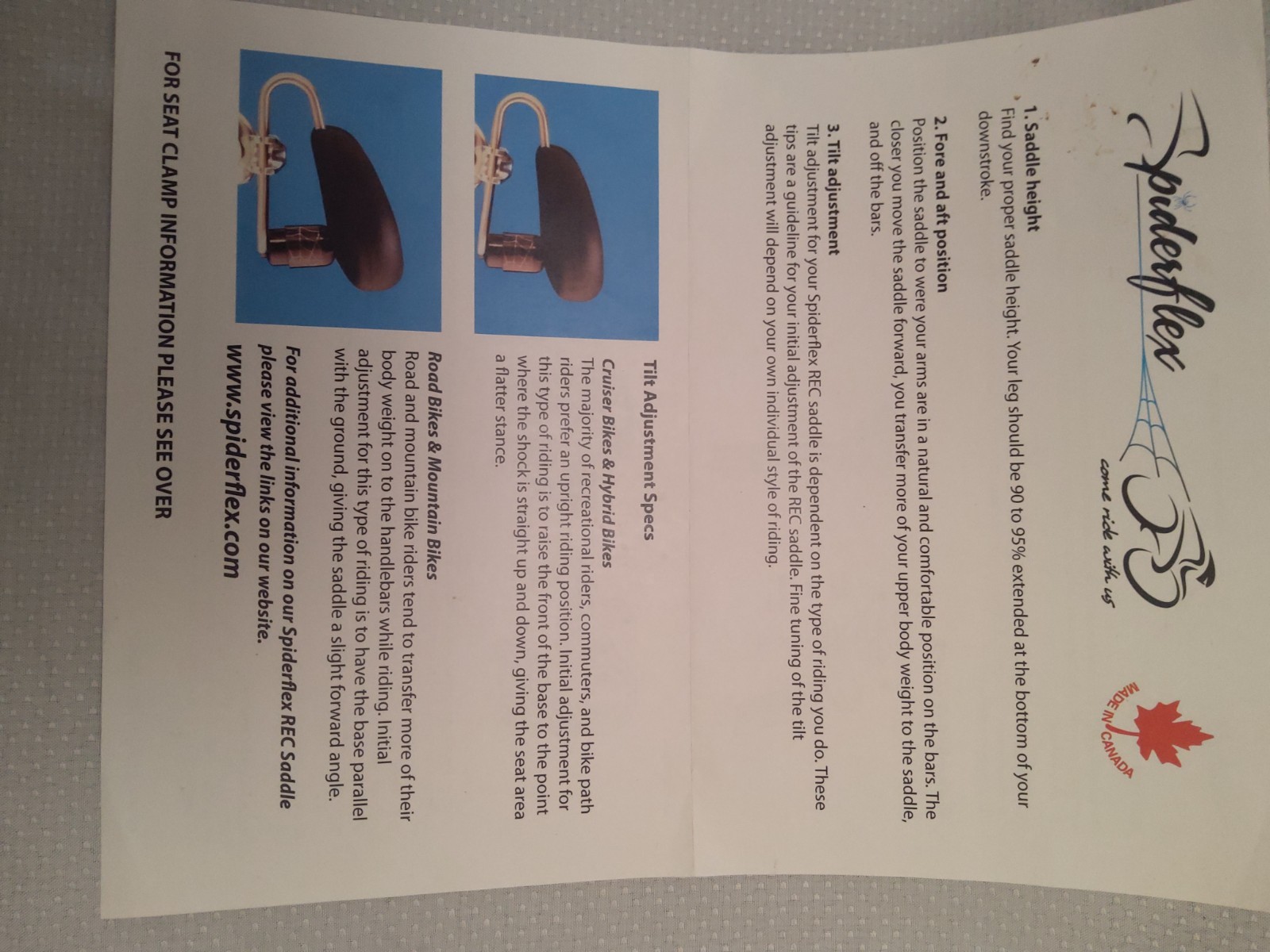 Bicycle Seat, Pain-free riding! Mfg by Spyderflex. Noseless, Hornless Style)