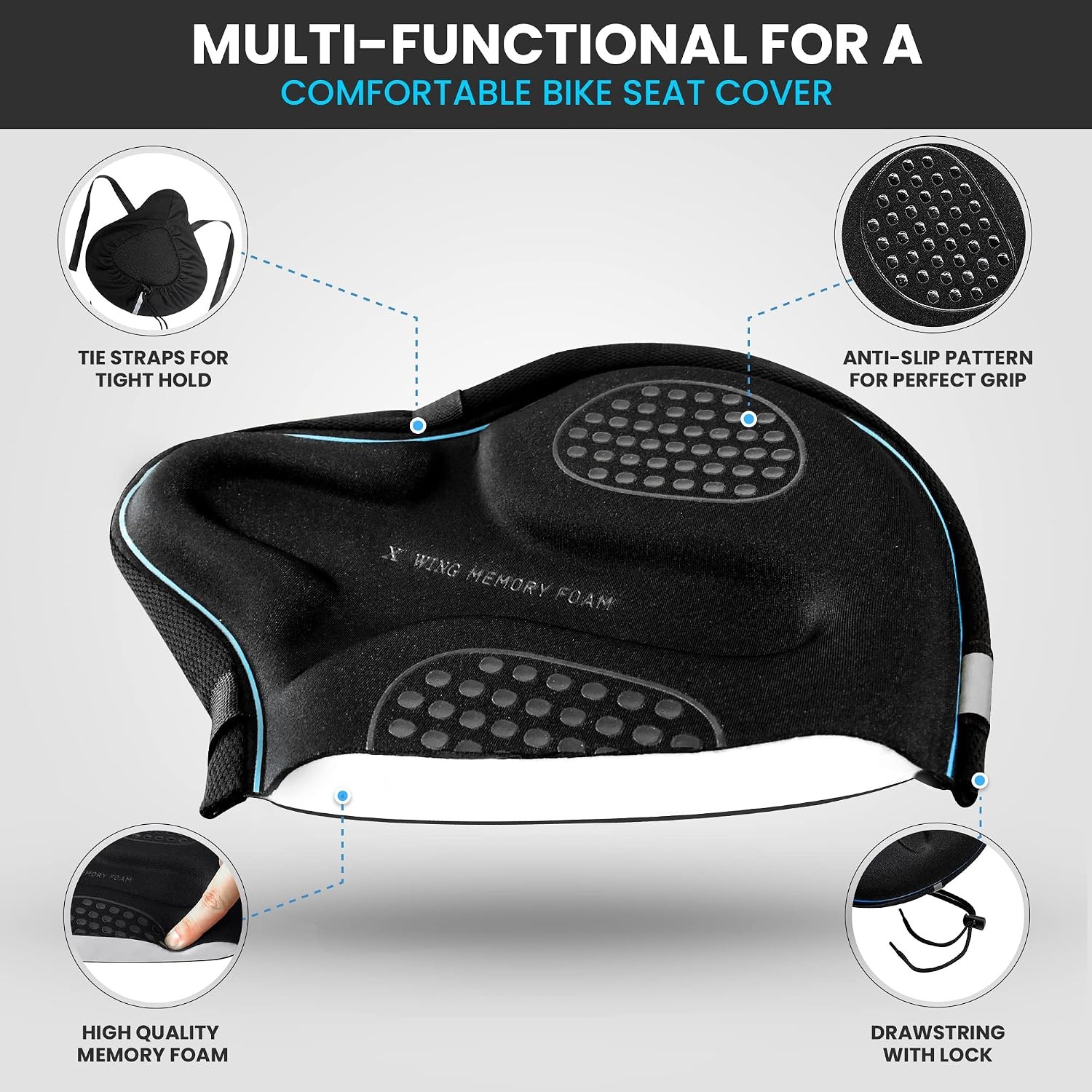 Bike Seat Cover Padded with Memory Foam, Bicycle Saddle Soft for Men Women, Comf