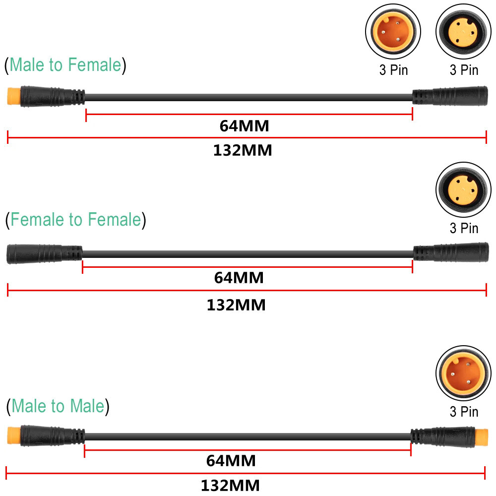 EBike Thumb Throttle Extension Cable 3Pin Conversion Female Male Connector Cable