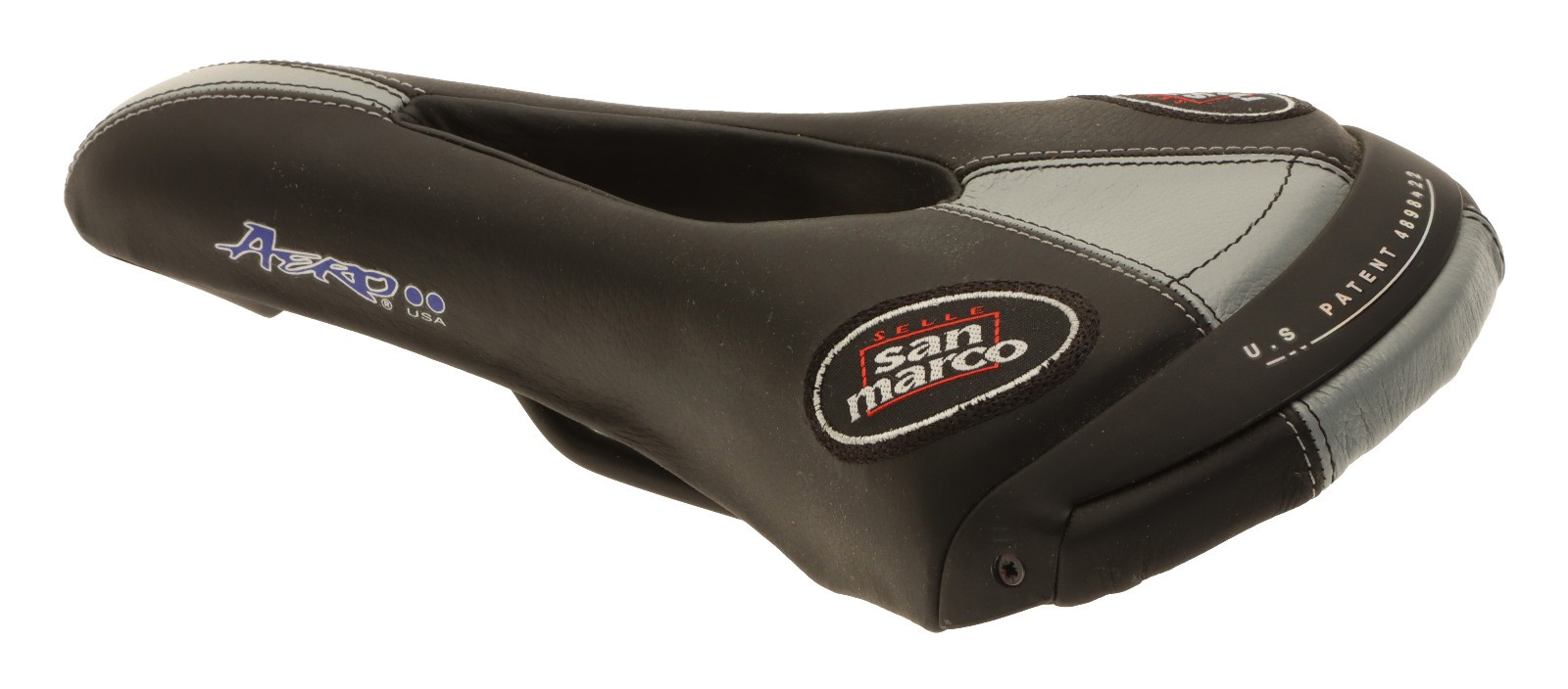 Selle San Marco Aero Saddle Chromoly Rails Black/Gray Leather 1999 NIB NOS NEW
