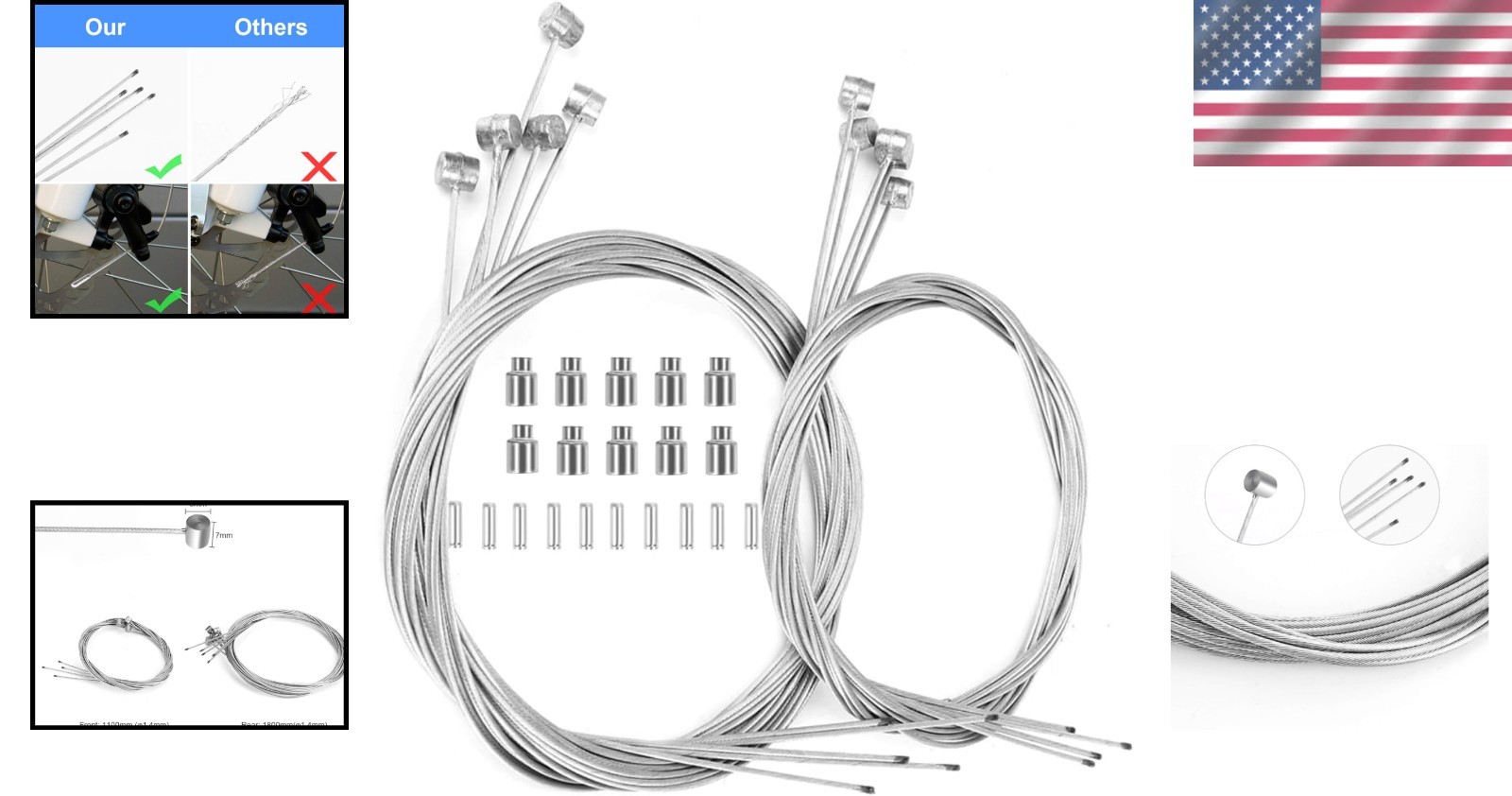 Bicycle Brake Cable Kit 10 Count for MTB and BMX Silver Zinc-Coated