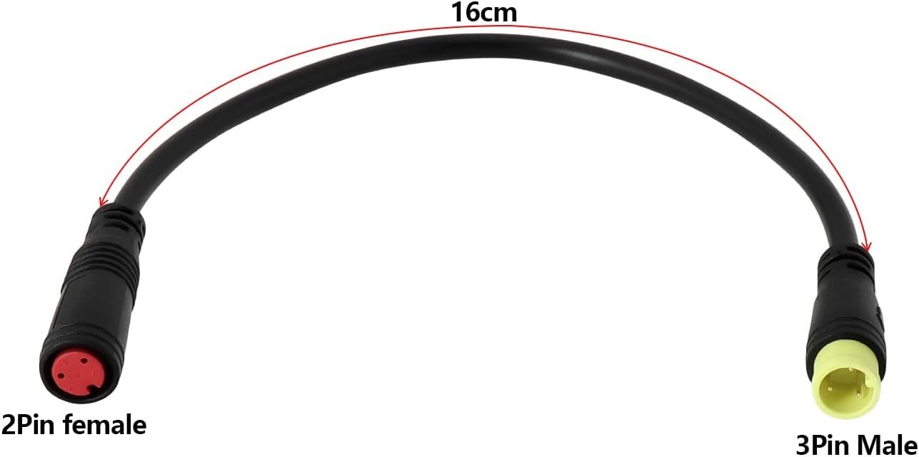 Compact M8 Electric Bike Extension Cable: 16cm 3Pin to 2Pin Waterproof Plug