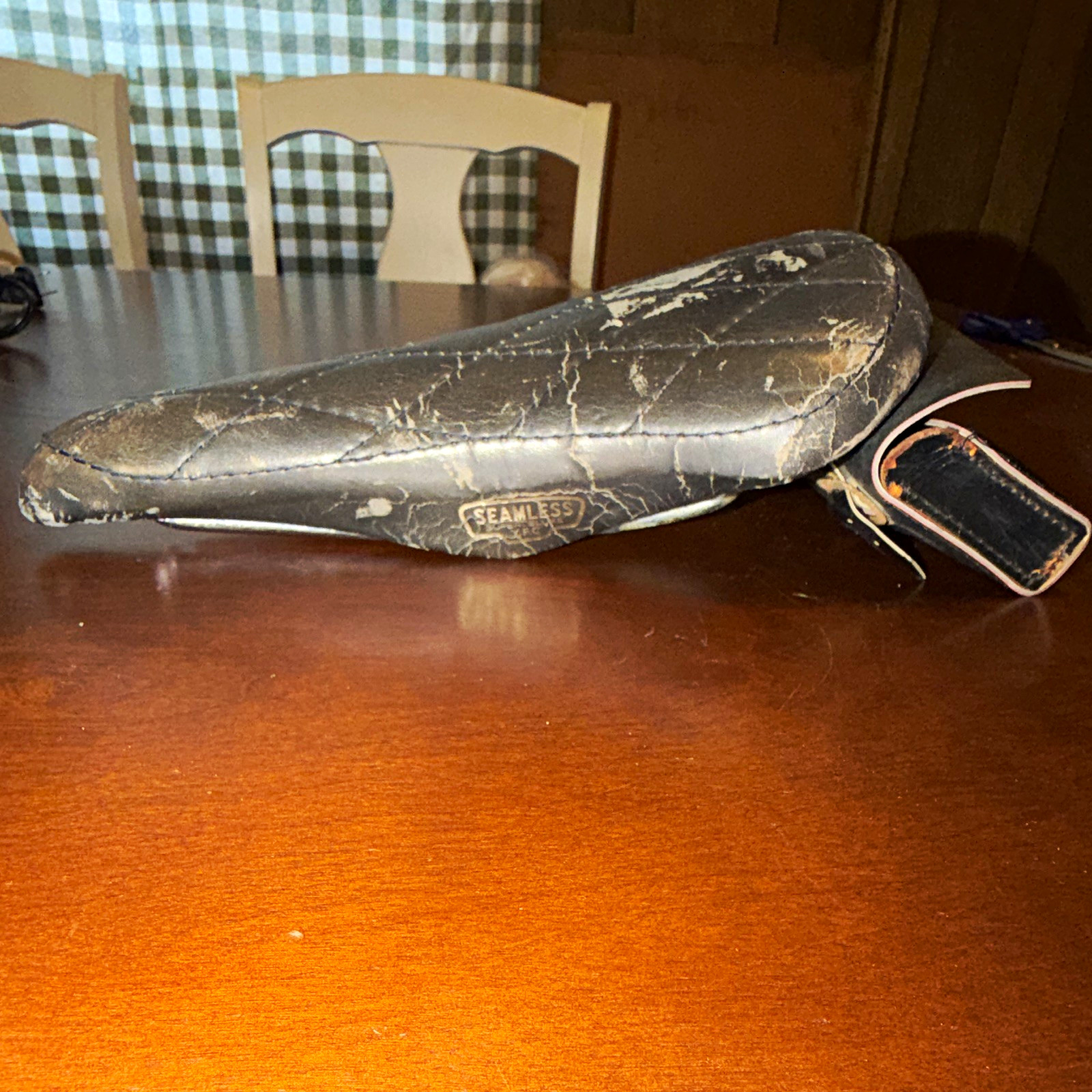 Vintage Seamless YFC Black Leather Bicycle Saddle/Seat with Attached Saddle Bag