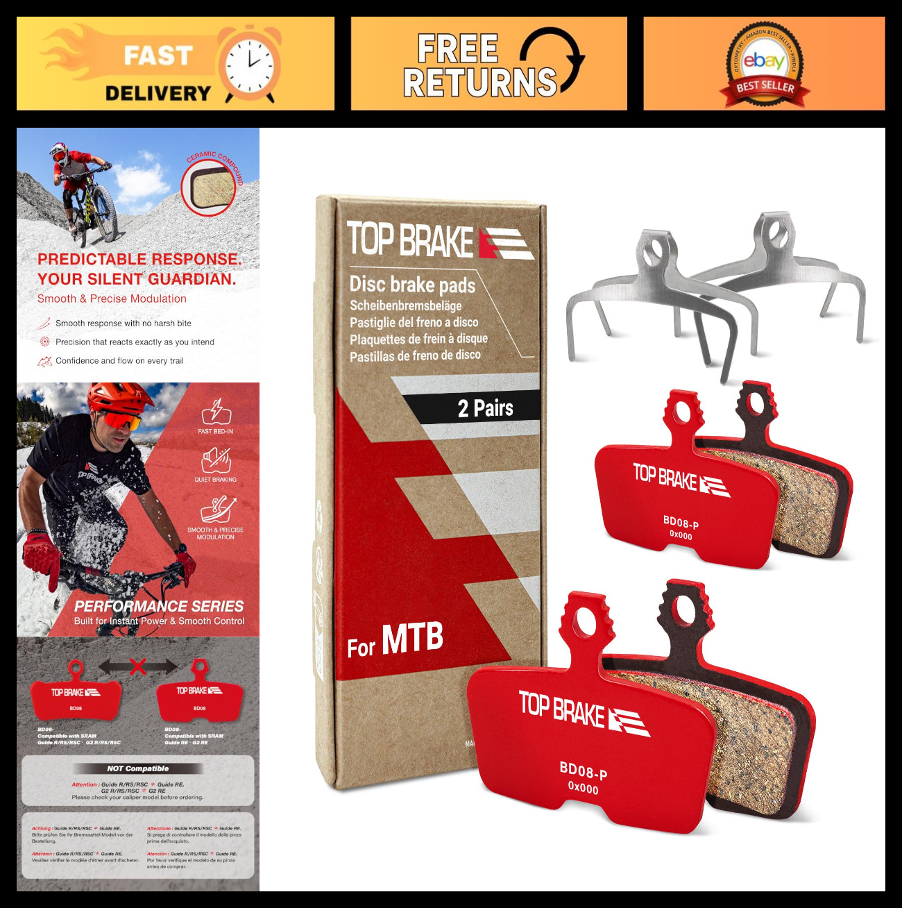 High-Performance MTB Disc Brake Pads for SRAM Code, Guide, G2, AVID – Enduro, Tr
