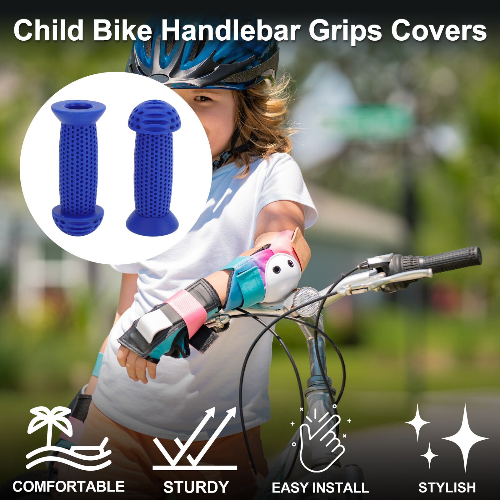 Child Bike Handlebar Grip Cover 100mm Soft MTB End Grips Protector Blue 1 Pair
